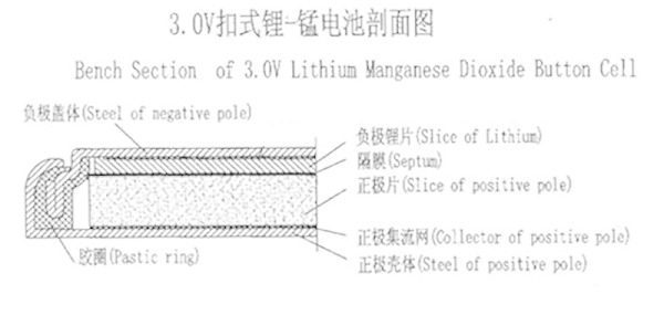 3.0V扣式锂锰电池剖面图